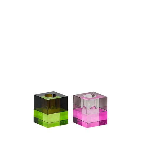 Block Candleholder Brown/Green & Gray/Pink (set of 2)