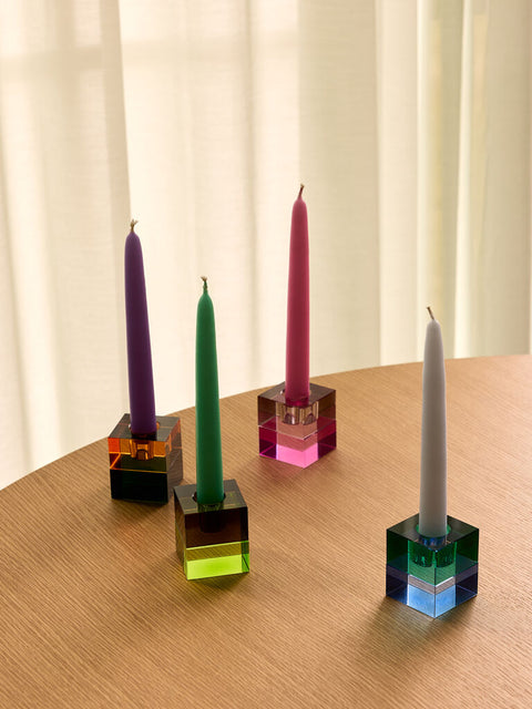 Block Candleholder Brown/Green & Gray/Pink (set of 2)