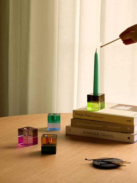 Block Candleholder Brown/Green & Gray/Pink (set of 2)