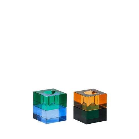 Block Candleholder Green/Blue & Orange/Green (set of 2)