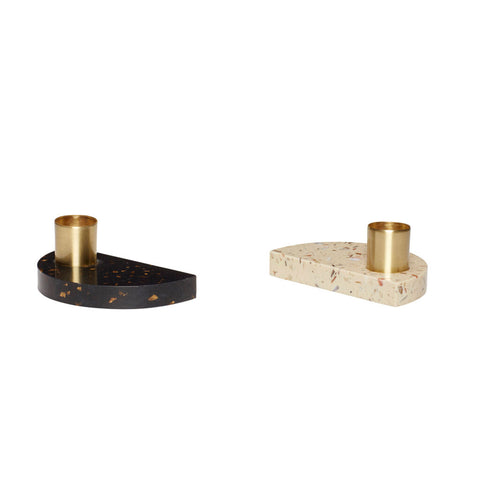 Crescent Candleholder Beige/Black (set of 2)