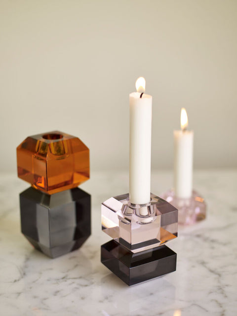 Gem Candlestick Small Grey/Pink