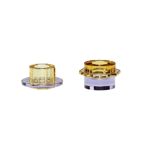 Kiosk Candleholder Yellow/Purple (set of 2)